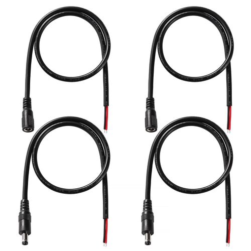 4 Pièces 50cm 18 AWG Câble D'alimentation CC, 5.5 mm x 2.5 mm Mâle et Femelle vers Fil nu Câble D'alimentation de Réparation, pour Caméra de Sécurité, Bande lumineuse LED, DVR