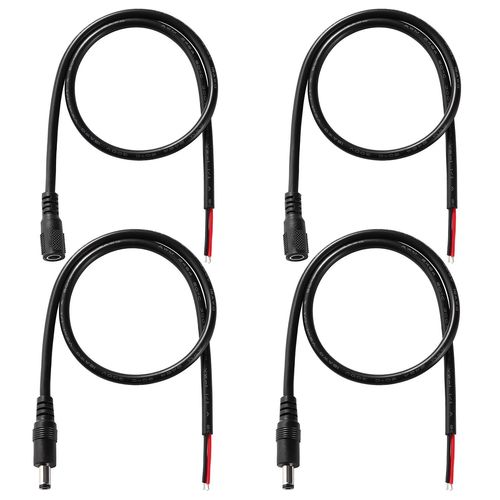 4 Pièces 50cm 18 AWG Câble D'alimentation CC, 5.5 mm x 2.1 mm Mâle et Femelle vers Fil nu Câble D'alimentation de Réparation, pour Caméra de Sécurité, Bande lumineuse LED, DVR