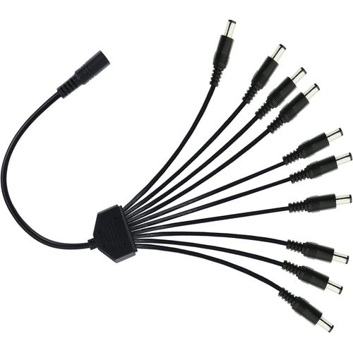 Câble répartiteur d'alimentation CC 1 Femelle à 10 mâles 5,5 mm x 2,1 mm, rallonge de câble de caméra de Surveillance Adaptateur pour caméra de Surveillance,0,7 m (1 à 10 Voies)