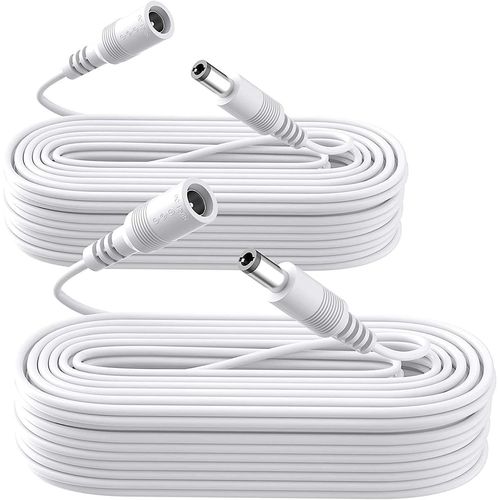 2pcs 10m Câble d'extension d'alimentation, câble d'extension DC 12V 5,5 mm x 2,1 mm Compatible avec l'adaptateur d'alimentation 12V DC ou Le Chargeur Mural pour caméra de sécurité CCTV (Blanc)