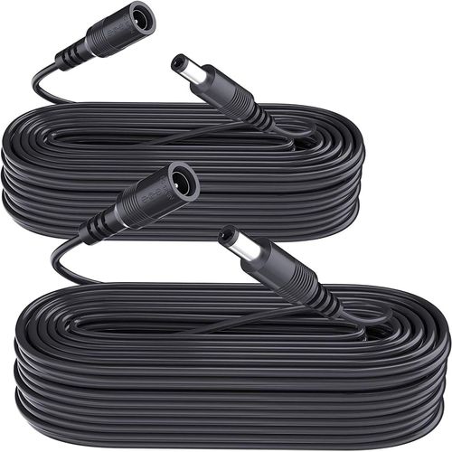 2pcs 10m Câble d'extension d'alimentation, câble d'extension DC 12V 5,5 mm x 2,1 mm Compatible avec l'adaptateur d'alimentation 12V DC ou Le Chargeur Mural pour caméra de sécurité CCTV (Noir)