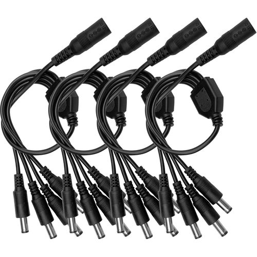 Lot de 4 câbles répartiteurs d'alimentation CC - 1 femelle vers 4 mâles - 5,5 mm x 2,1 mm - Câble adaptateur de sortie d'alimentation pour caméras de vidéosurveillance, bandes lumineuses LED