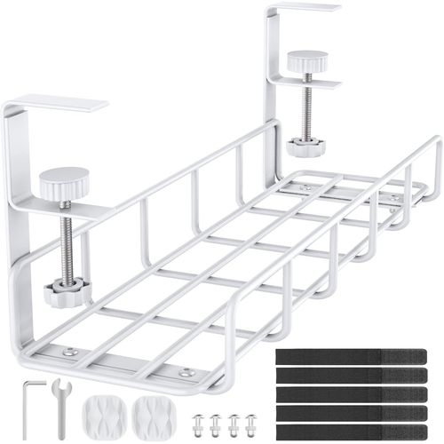 Plateau de Gestion des Câbles sous Le Bureau Chemin de Câbles en Fil Métallique pour La Gestion des Câbles et des Multiprises,Blanc,1 Paquet