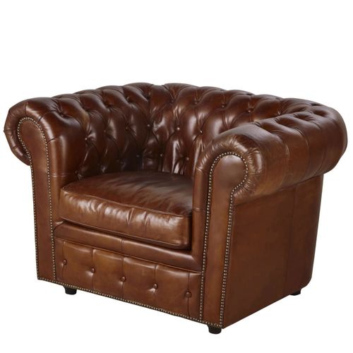 Fauteuil Capitonné En Cuir Marron
