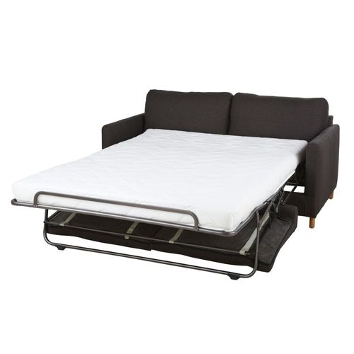 Canapé Convertible 3/4 Places En Textile Tramé Gris Anthracite, Matelas 14 Cm