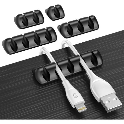 Clips Câble Organisateur Bureau -Lot de 5- Gestion de Câbles ,Adhésif Attache-Câbles en Silicone,Rangement Cordon Bureau pour Fils de Chargeur/Ordinateur/Souris/Écouteur/Téléphone etc.