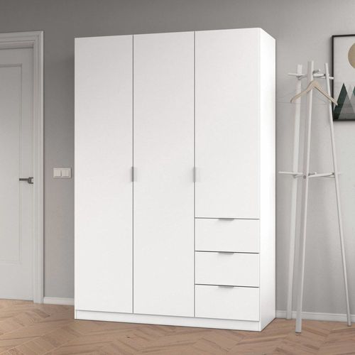 Armoire 3 Portes Effet Bois Blanc 135x52 Cm