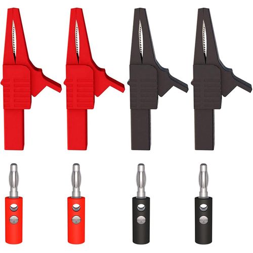 4 pièce Pinces crocodiles robustes entièrement isolées avec prise banane 4 mm + 4 fiches banane 4 mm