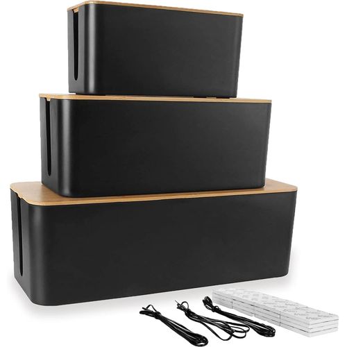 Lot 3 Boîte Cache Câble,Grand Boîte de Rangement Câbles Electriques avec Bois Couvercle,Boite Cache Multiprise pour Protection de Câble et Prise Electriques