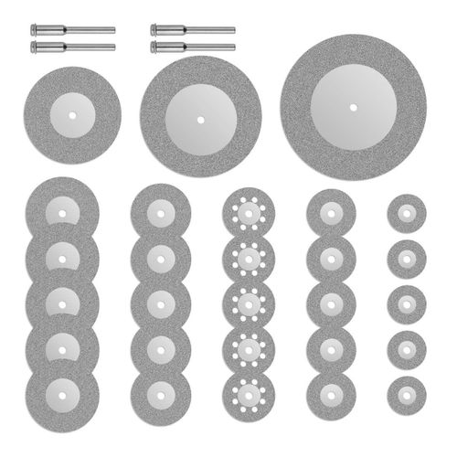 32 Pièces Mini Disques Diamant à Tronçonner Lame de Scie Circulaire Petite de 16/20/22/25/30/40/50/60mm Outil Rotatif de Rectification Dremel pour Pierres Précieuses Verre + 4pcs Mandrins Tiges