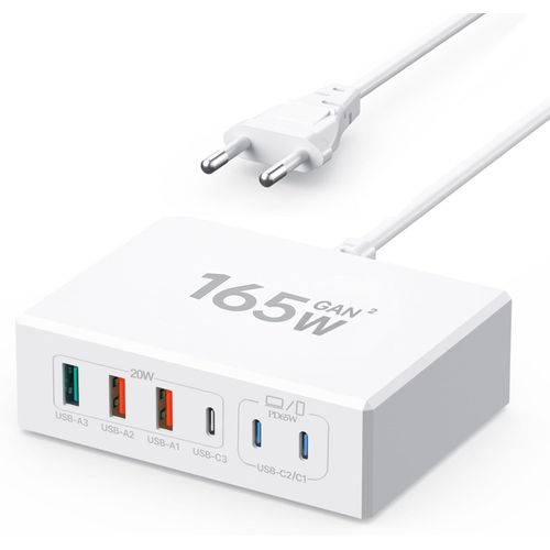 Usb C Chargeur,165w 6 Ports Usb C Bloc De Charge Rapide Dual Port Pd+Qc Multiport Type C Chargeur Compatible Avec Iphone 11/12/13/14/15/Pro Max/Xs/Xr/8/7/Samsung Téléphone/Tablette