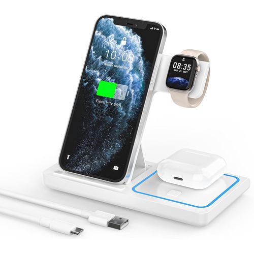 Chargeur Sans Fil Pliable,Chargeur À Induction Pliable 3 En 1,Chargeur Sans Fil Rapide Pour Iphone 16/15/14/13/12/11 Series,Iwatch 7/6/5/4/3/2/Se,Pour Airpods 2/3/Pro (Blanc)