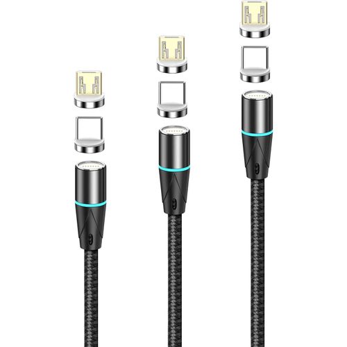 Chargeur Magnetique,(0.3m/1m/1.5m,3 Pack Noir) 12th Génération Cable Magnetique Chargement Rapide De Données Pour Micro Usb/Usb-C Smartphones Et Venez Avec 2 Connecteurs Chaque Câble