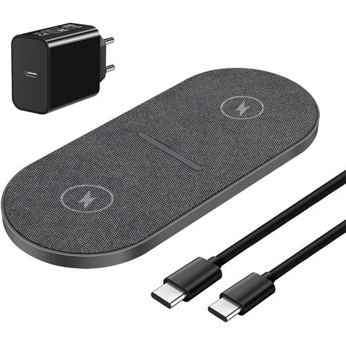 Chargeur À Induction Double 20w Chargeur Sans Fil 2 En 1 Avec Adaptateur Pour Iphone 16/15/14 Pro/13/12/11/Xs Max/Xr/8,Airpods,Samsung Galaxy S25/S24/S23/S22/S21/S20,Note20/10,Galaxy Buds Etc