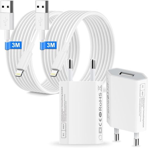 Chargeur Iphone [Mfi Certifié],4-Pack Chargeur Usb Et Câble De Chargeur Iphone 3m Câble Pour I-Phone 14/13/12/11/X/Xs/Xr/8/7/6/6s/Se/5s/5c/Pad,Adaptateur Secteur Usb I-Phone Avec Câble Lightning