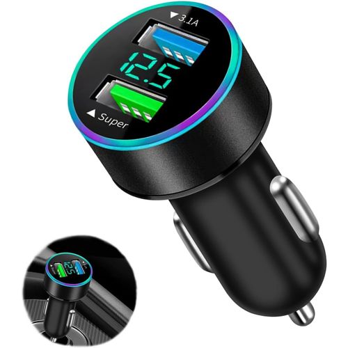 Chargeur Usb Rapide ,66w Super 3,1 A Prise Allume Cigare Usb,2 Ports,Bluetooth,Voltmetre Pour Téléphone Portable De Voiture (Noir)