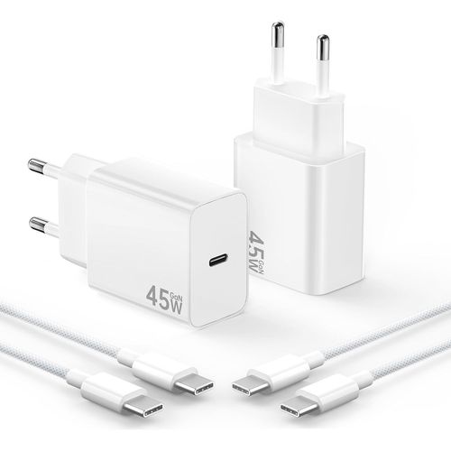 Chargeur 45w Pour Samsung S25 Ultra,2pack Chargeur Rapide Usb C Avec Câble Tressé 2m 100w Compatible Pour Samsang Galaxy S25/S24/S23 Ultra,Pour Iphone 15/16,Pad,Macbok(Blanc)
