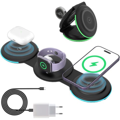 Chargeur Induction Avec Fiche, 15w Pliable Chargeur Sans Fil Rapide,Portable Station De Charge Smartphones Avec Prise En Charge De Recharge Sans Fil