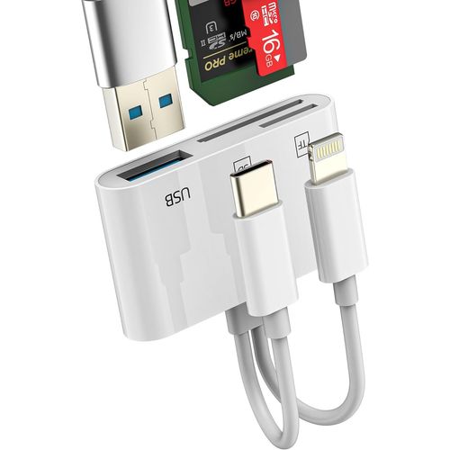 Lecteur de carte USB C Lightning SD Adaptateur USB (3 en 2) Appareil photo Micro SD/TF Lecteur de carte OTG 3.0 Clé mémoire externe MacBook Transmission haute vitesse pour iPhone Apple Compatible