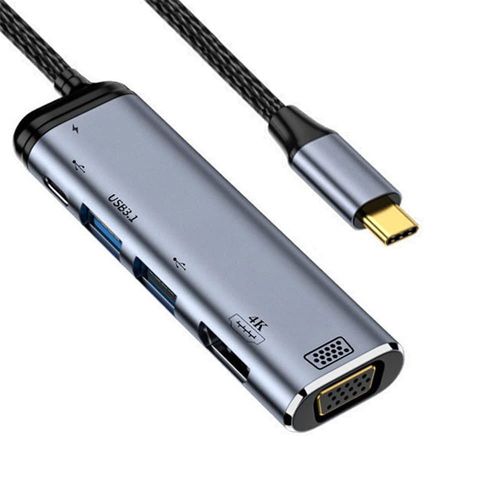 USB-C Type C vers HDMI VGA Dual USB 3.0 convertisseur hub Adaptateur multiport HDTV 4K 60HZ 1080p avec Port d'alimentation négatif PD 100W