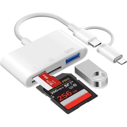 Lecteur de carte SD pour iPhone iPad,lecteur de carte USB C,lecteur de carte SD 3 en 2 avec SD/Micro SD/USB3.0,adaptateur USB OTG,lecteur de carte mémoire pour iPhone/iPad/MacBook/Samsung/appareil
