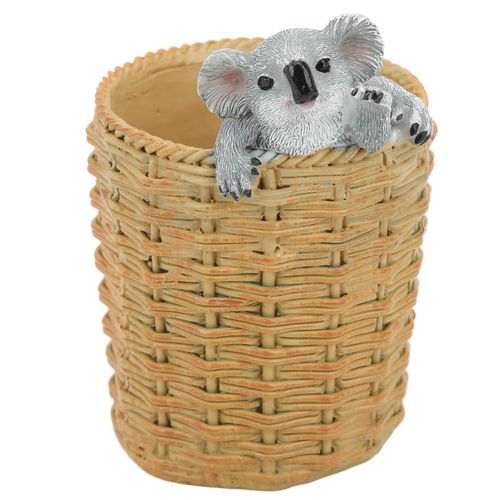Pot A Crayons En Bambou En Forme De Bebe Koala, Design De Dessin Anime, Texture Fine Et Detaillee, Decoration De Table