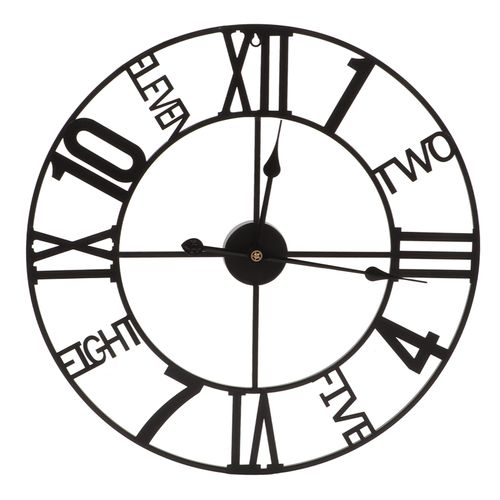 Horloge murale en fer, design unique, style retro elegant, ronde, noire, decoration suspendue