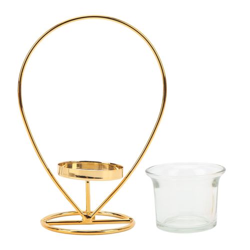Bougeoir geometrique en forme d'arc, coupe en verre amovible, revetement dore, impermeable, decoratif, pour mariage
