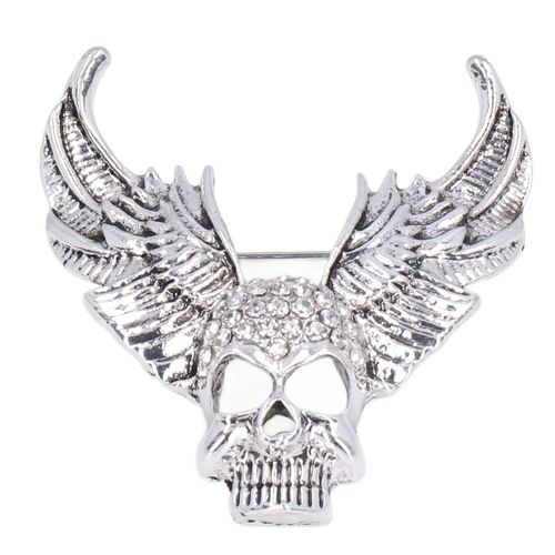 Broche tete de mort en cristal scintillant, accessoire tendance pour costume et manteau, argent ancien