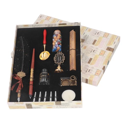Ensemble de stylos a plume de style retro elegant, style europeen, stylo a plume de calligraphie avec plumes de rechange, bouteille d'encre vide, ensemble de stylos a plume a point noir