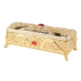 Boite a bijoux rectangulaire en metal vintage, boite a bibelots a motif delicat avec velours doux pour bagues, boucles d'oreilles, or