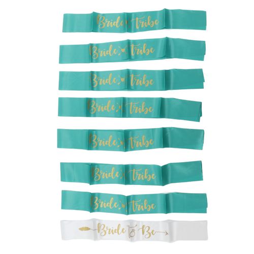 Lot De 8 Ceintures De Mariee Et Demoiselle D'honneur, Lettres Dorees, Materiau Hypoallergenique, Pour Mariage, Blanc Et Vert
