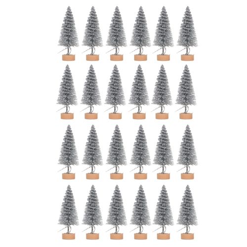 Lot De 24 Mini Sapins De Noel Artificiels Avec Base En Bois, Decoration De Table De Noel, Artisanat D'hiver, 6 Cm, Argent