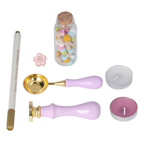 Kit de tampons de cire a colorier retro europeen, kit de scellage de tampons de cire a colorier avec manche en bois, broche Sakura pour enveloppe, invitation