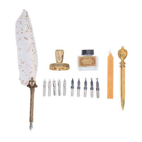 Ensemble de stylos a plume avec 10 plumes interchangeables, laque, cire, ouvre-lettres, porte-stylo, bouteille d'encre vide, ensemble de stylos a plume retro blancs