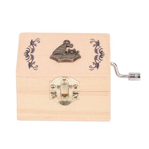 Boite a musique vintage en bois a manivelle, motif exquis, pour decoration de table, cadeau d'anniversaire, motif voilier