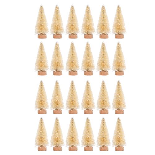 Lot de 24 mini sapins de Noel artificiels avec base en bois, decoration de table de Noel, artisanat d'hiver, beige, 6 cm