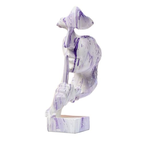 Statue de penseur en resine synthetique compacte et attrayante, forme vive, decoration pour la maison, blanc et violet.