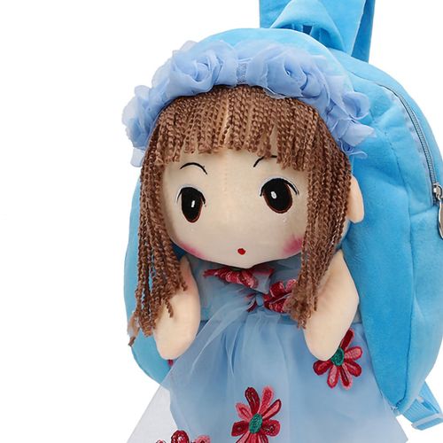 Sac a dos en peluche durable avec poignee ergonomique et bandouliere pour fille, ideal pour l'ecole, bleu