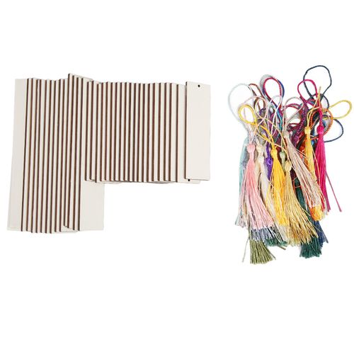 Lot De 35 Marque-Pages Vierges En Bois, 2 Tailles, Epais Et Lisses, Avec Pompons, Pour Loisirs Creatifs