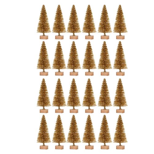 Lot De 24 Mini Sapins De Noel Artificiels Avec Base En Bois, Decoration De Table De Noel, Artisanat D'hiver, 6 Cm, Dore