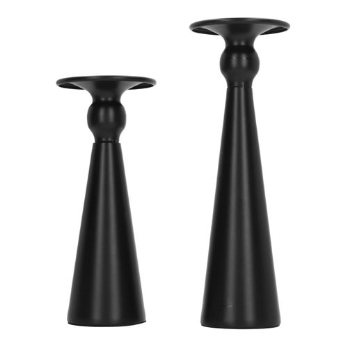 Lot de 2 bougeoirs coniques en metal noir mat, style retro moderne, en forme de sablier, pour decoration de piece