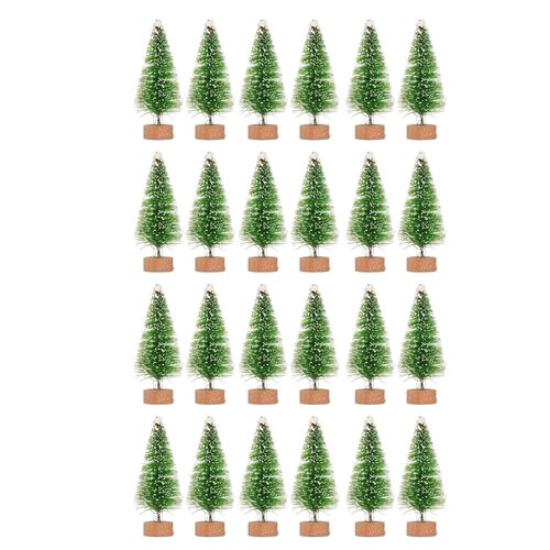 Lot De 24 Mini Sapins De Noel Artificiels Avec Base En Bois, Decoration De Table De Noel, Artisanat D'hiver, 6 Cm, Vert