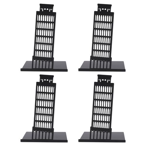 Lot de 4 serre-livres decoratifs en metal antiderapant, style architectural noir, support de rangement pour livres, tour de Pise