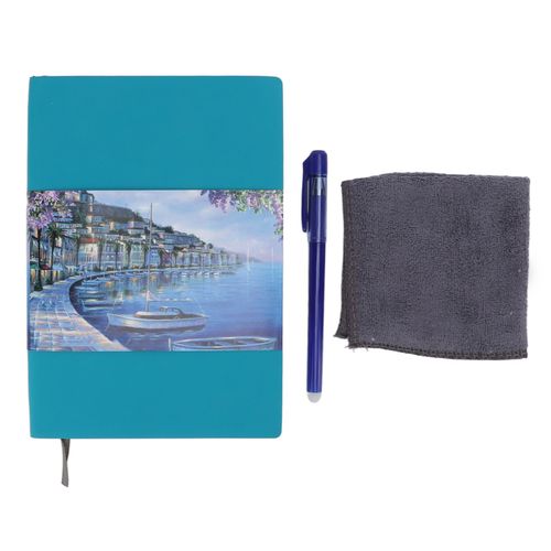 Carnet de notes A5 effacable et impermeable en cuir PU bleu, 7 styles de pages differents, bloc-notes pour papeterie scolaire