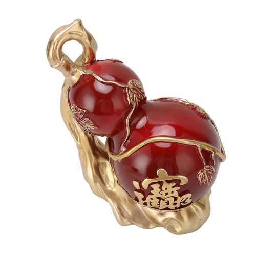Statue de courge en resine rouge, richesse, paix, gourde chinoise Feng Shui coloree a la main avec coussin antiderapant pour salon, bureau