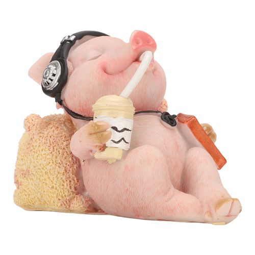 Statue de cochon miniature en resine, amusante et decontractee, pour decoration de table ou d'etagere