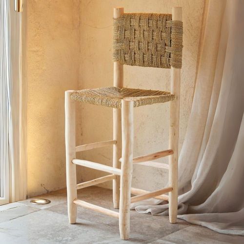 Tabouret De Bar Bois Dossier Damier Naturel 40 X 40