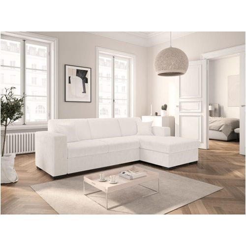 Canapé D'angle Droit Convertible Et Coffre En Tissu Bouclette - Blanc