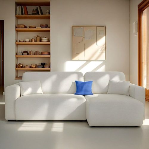 Canapé D'angle Réversible Convertible 4 Places En Tissu Écru